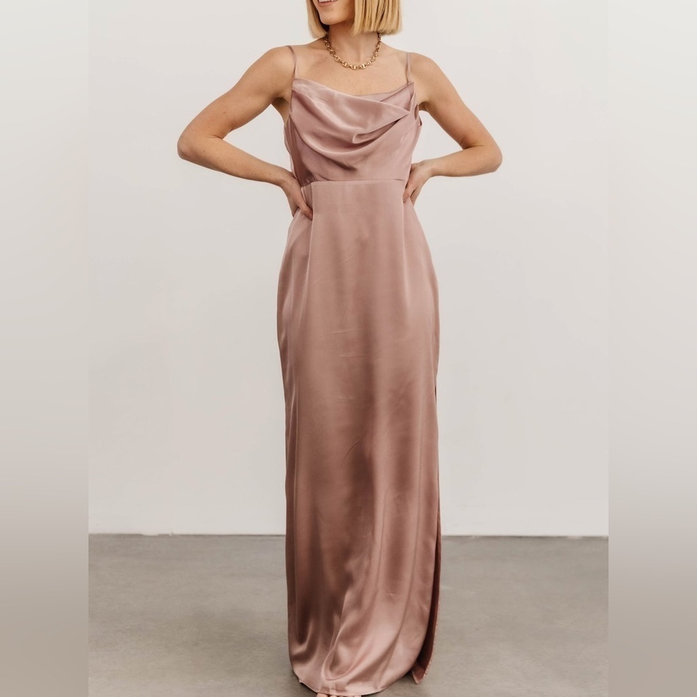 Baltic Born NWT Sydney Satin Maxi Bridesmaids Gown Formal Dusty Mauve Pink Small